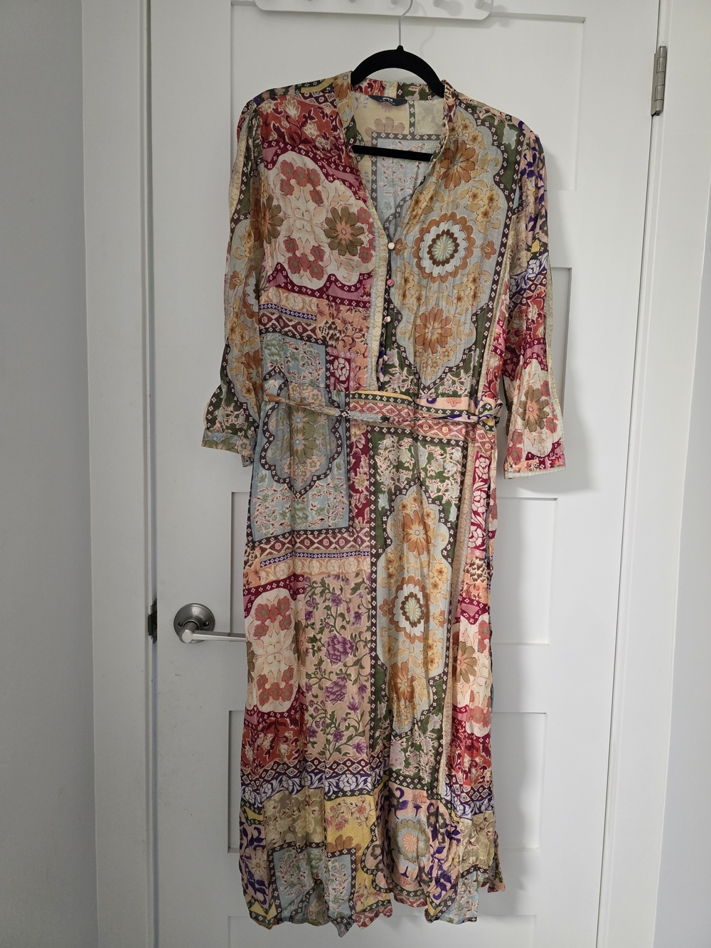 Patchwork Floral Midi Dress in Multicolor